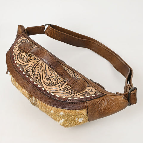 American Darling Hair On Cowhide Fanny Bag -Hand-Tooled Leather Belt Bag