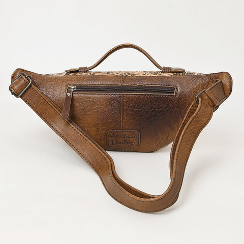 American Darling Hair On Cowhide Fanny Bag -Hand-Tooled Leather Belt Bag