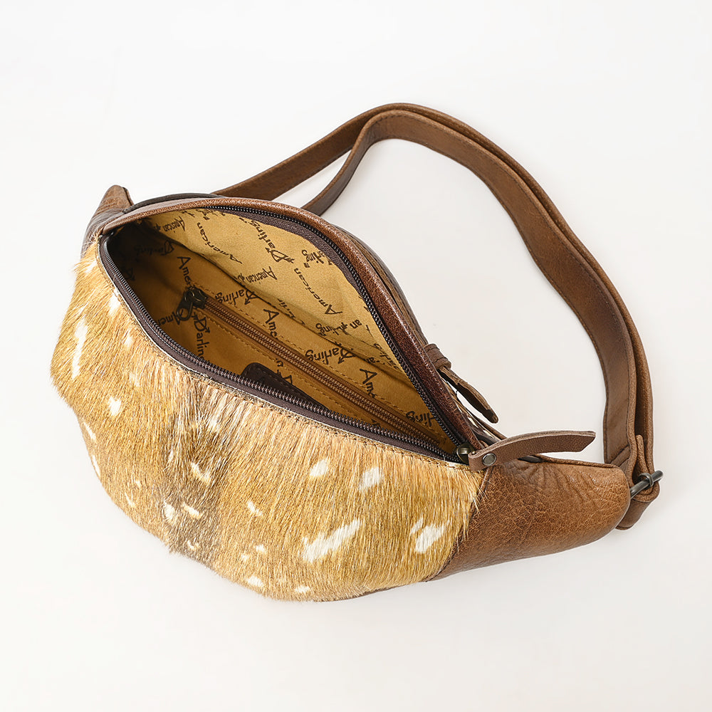 American Darling Hair On Cowhide Fanny Bag | Hand-Tooled Leather Belt Bag