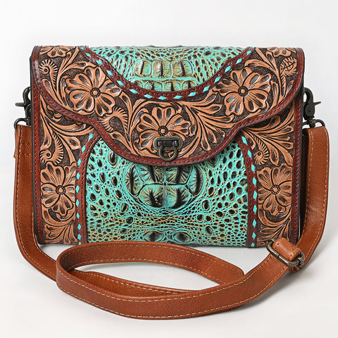American Darling Crocodile Hand Tooled Leather Crossbody Clutch