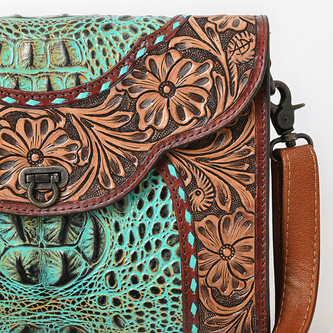 American Darling Crocodile Hand Tooled Leather Crossbody Clutch