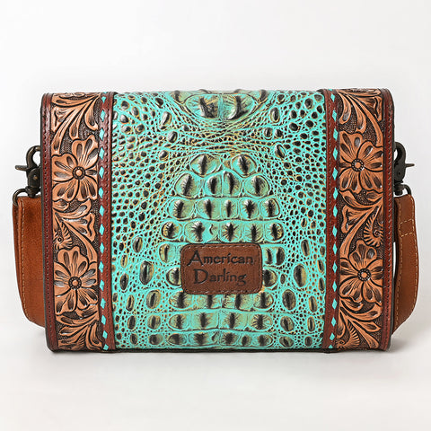 American Darling Crocodile Hand Tooled Leather Crossbody Clutch