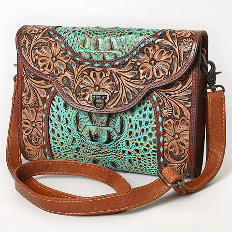 American Darling Crocodile Hand Tooled Leather Crossbody Clutch