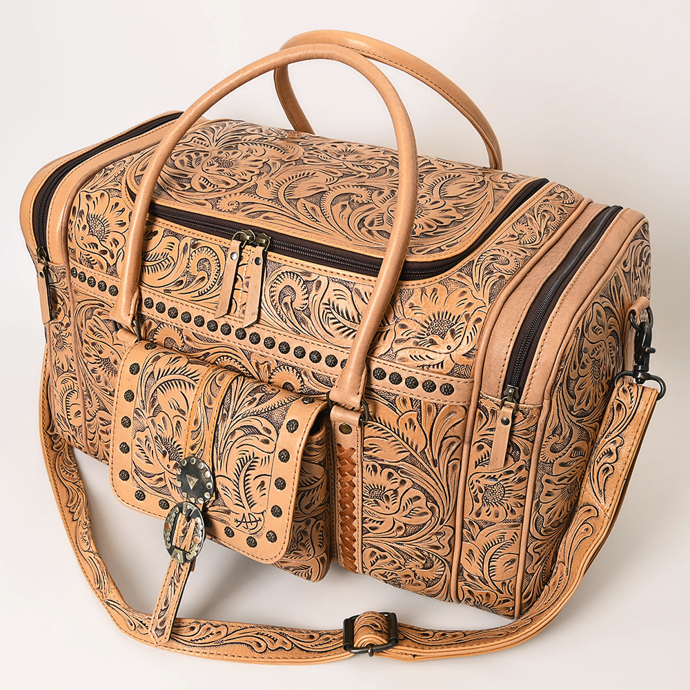 American Darling Hand Tooled Leather Duffel Bag | Floral Travel Carryall