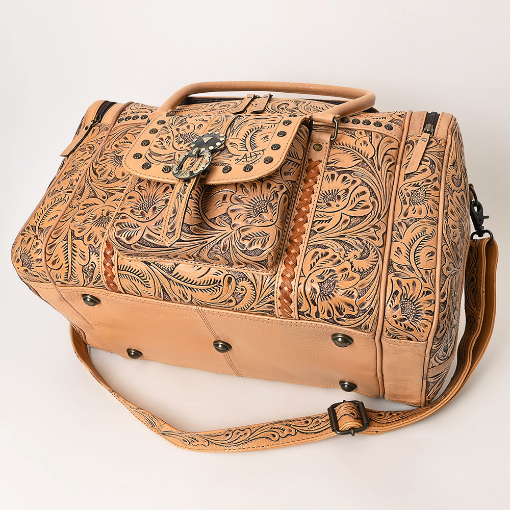 American Darling Hand Tooled Leather Duffel Bag | Floral Travel Carryall