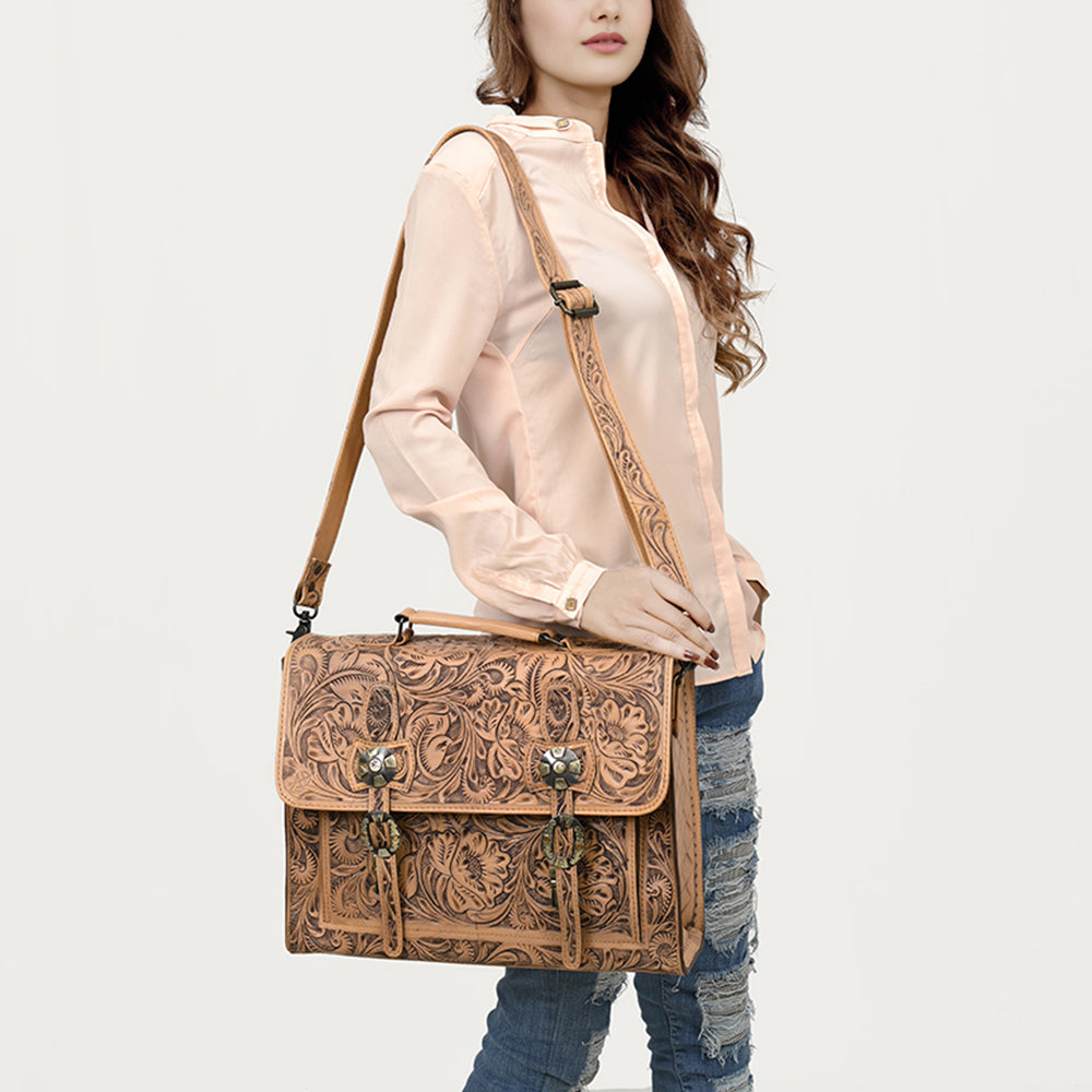 ADBG1307 Hand-Tooled Leather Briefcase - Western Floral Business Bag by American Darling