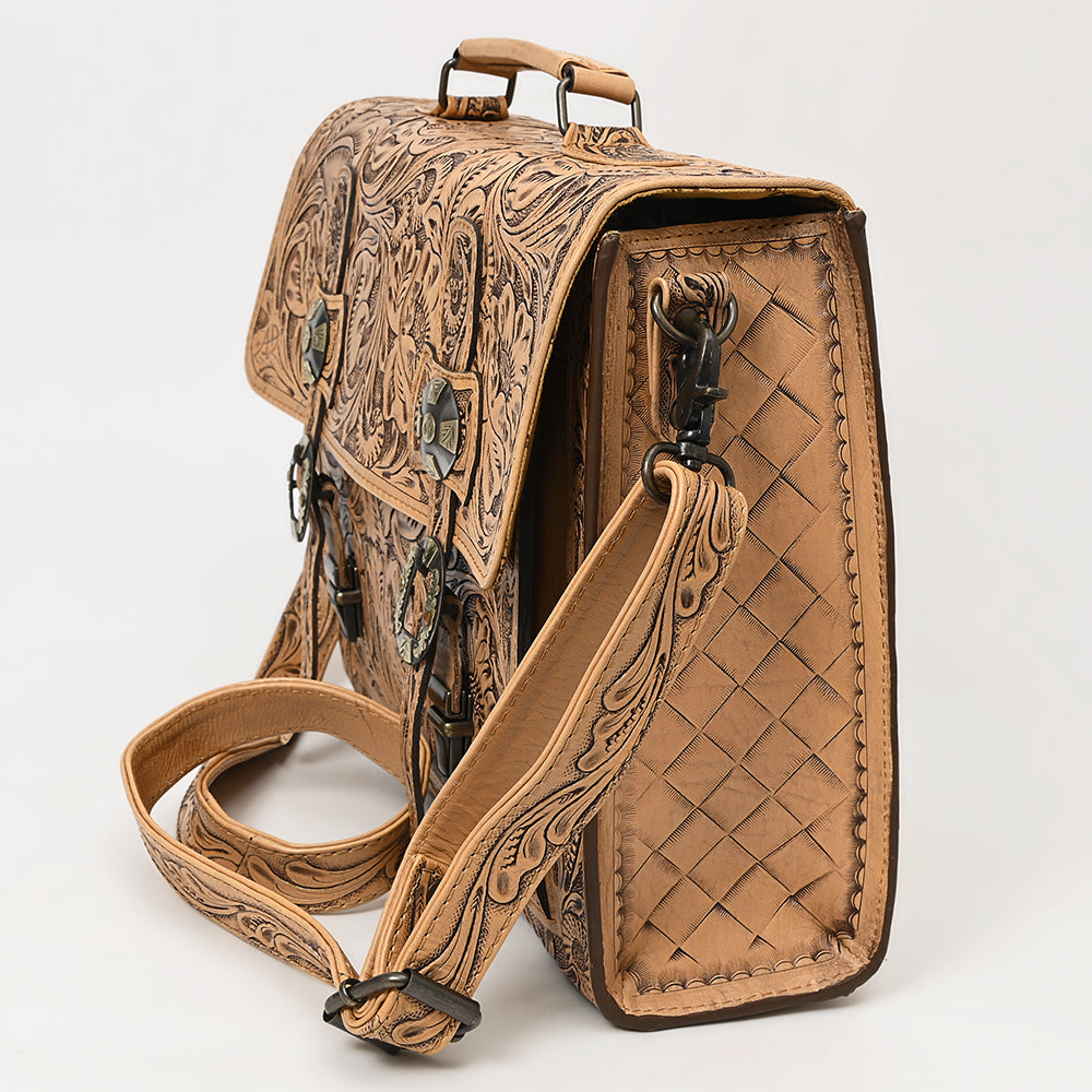 ADBG1307 Hand-Tooled Leather Briefcase - Western Floral Business Bag by American Darling