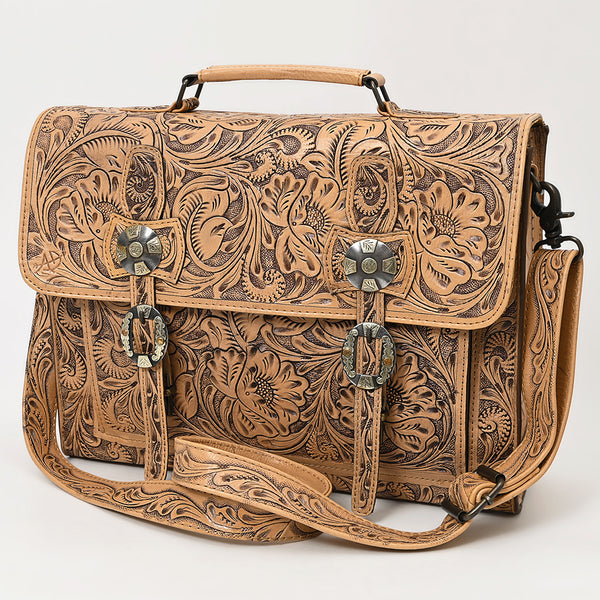 ADBG1307 Hand-Tooled Leather Briefcase - Western Floral Business Bag by American Darling