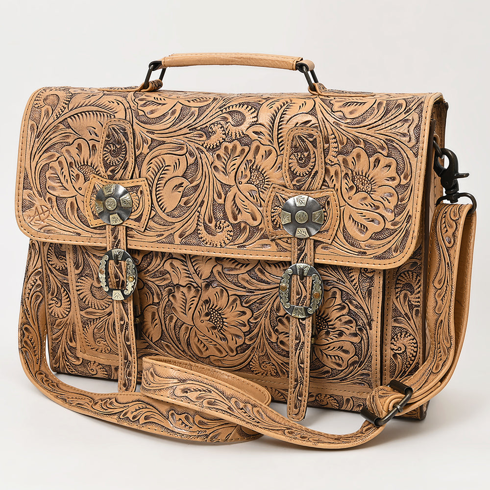 ADBG1307 Hand-Tooled Leather Briefcase - Western Floral Business Bag by American Darling