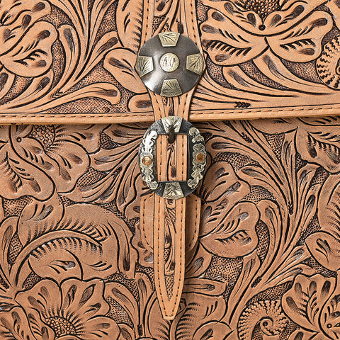 American Darling Hand Tooled Leather Briefcase -Floral Carved Laptop Bag