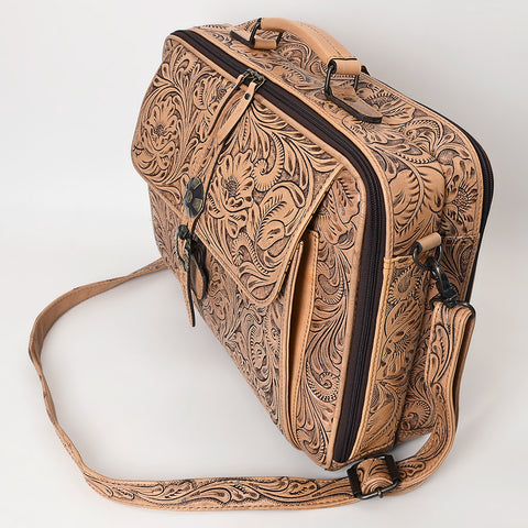 American Darling Hand Tooled Leather Briefcase -Floral Carved Laptop Bag