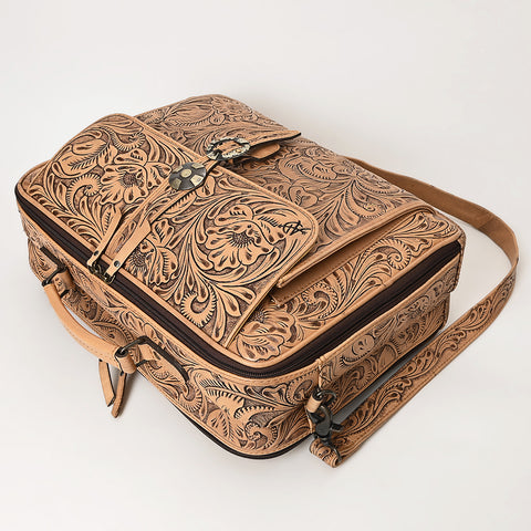 American Darling Hand Tooled Leather Briefcase -Floral Carved Laptop Bag