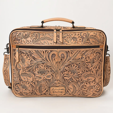 American Darling Hand Tooled Leather Briefcase -Floral Carved Laptop Bag