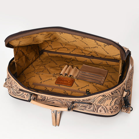 American Darling Hand Tooled Leather Briefcase -Floral Carved Laptop Bag
