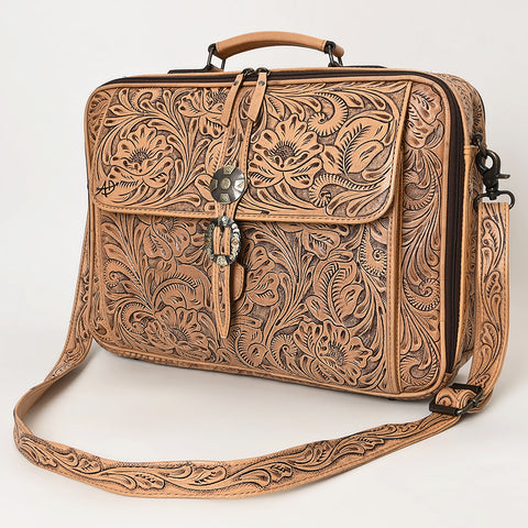 American Darling Hand Tooled Leather Briefcase -Floral Carved Laptop Bag