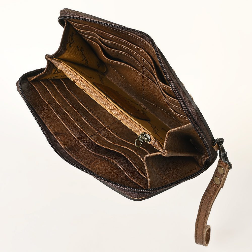 ADBG1309 Hand-Tooled Western Leather Crossbody Wallet - Genuine Cowhide Bag by American Darling