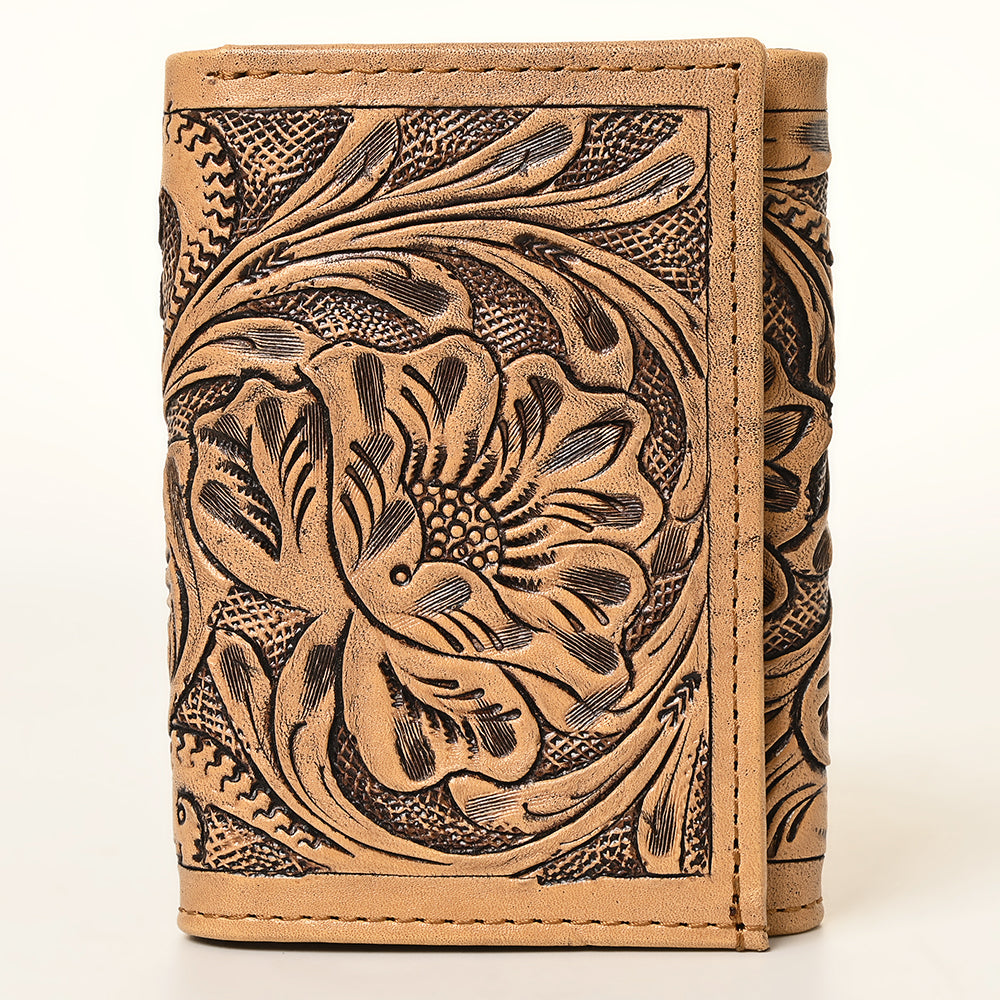 American Darling Hand Tooled Leather Trifold Wallet | Floral Carved Purse