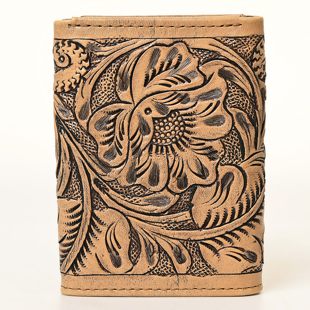 American Darling Hand Tooled Leather Trifold Wallet | Floral Carved Purse