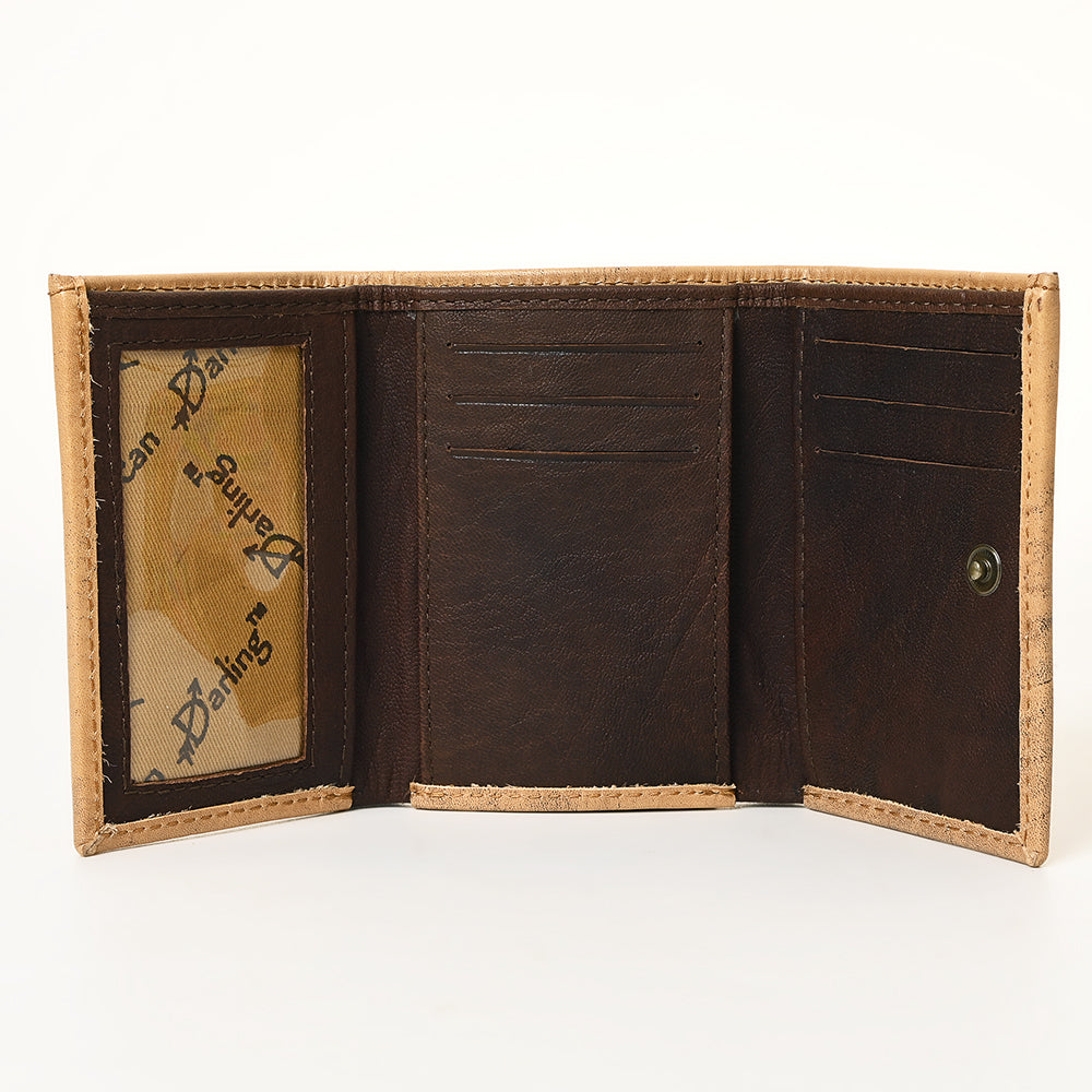 American Darling Hand Tooled Leather Trifold Wallet | Floral Carved Purse