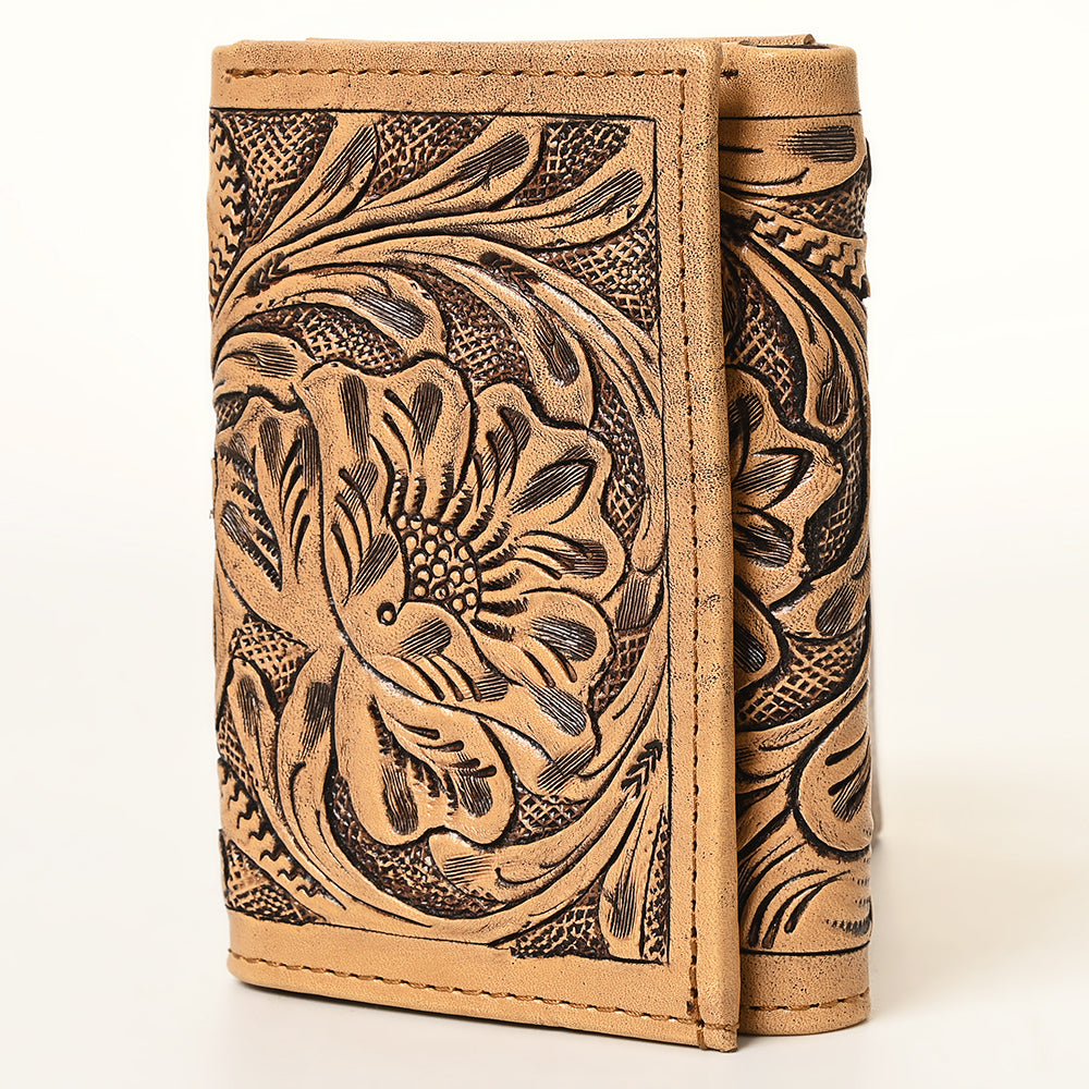 American Darling Hand Tooled Leather Trifold Wallet | Floral Carved Purse