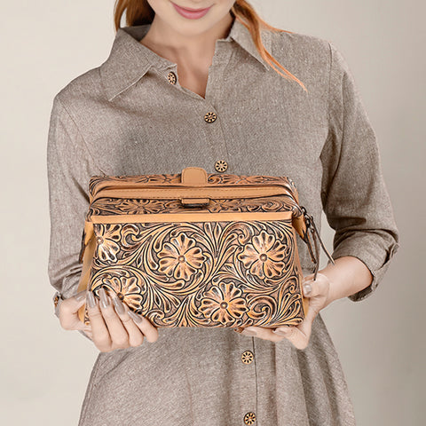 American Darling Hand-Tooled Leather Jewelry Case -Western Vanity Bag