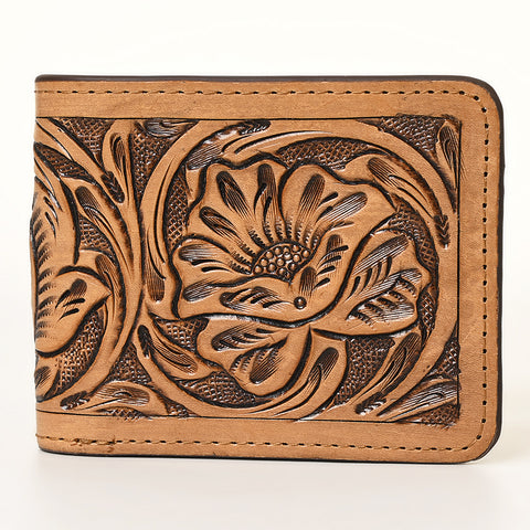 American Darling Hand-Tooled Leather Bifold Wallet -Floral Carved Purse