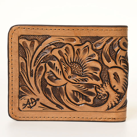 American Darling Hand-Tooled Leather Bifold Wallet -Floral Carved Purse
