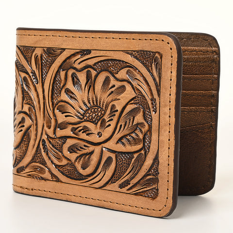 American Darling Hand-Tooled Leather Bifold Wallet -Floral Carved Purse