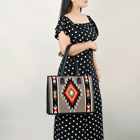 American Darling Hand Woven Saddle Blanket & Leather Western Tote Bag