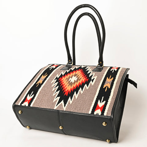 American Darling Hand Woven Saddle Blanket & Leather Western Tote Bag