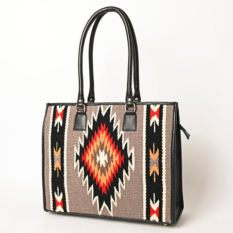 American Darling Hand Woven Saddle Blanket & Leather Western Tote Bag