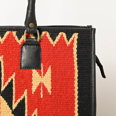 American Darling Hand Woven Saddle Blanket & Leather Western Tote Bag