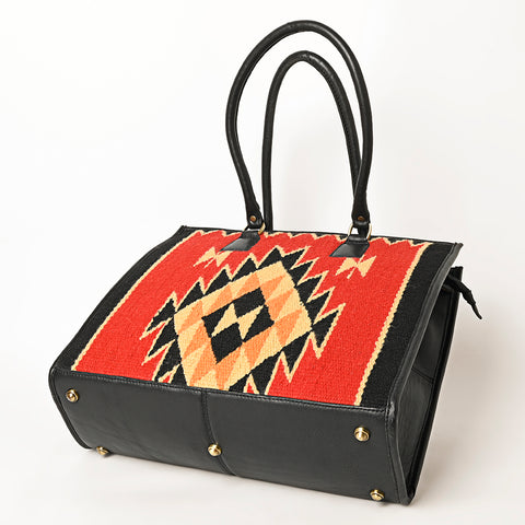 American Darling Hand Woven Saddle Blanket & Leather Western Tote Bag
