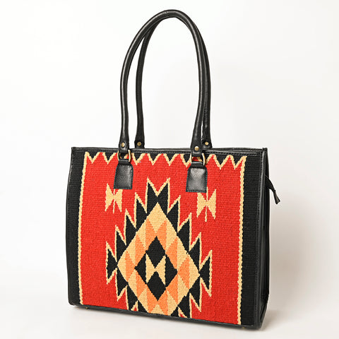 American Darling Hand Woven Saddle Blanket & Leather Western Tote Bag