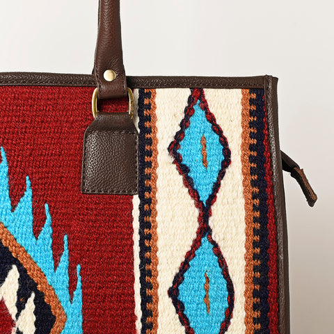 American Darling Hand Woven Saddle Blanket & Leather Western Tote Bag