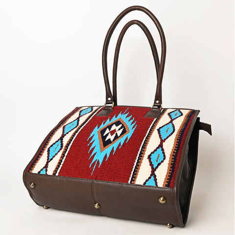 American Darling Hand Woven Saddle Blanket & Leather Western Tote Bag