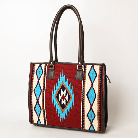 American Darling Hand Woven Saddle Blanket & Leather Western Tote Bag