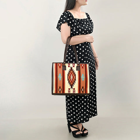 American Darling Hand Woven Saddle Blanket & Leather Western Tote Bag