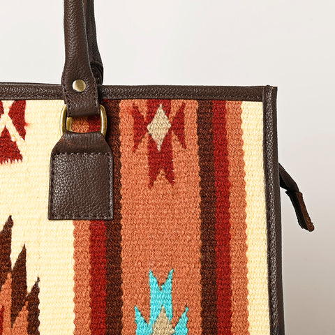 American Darling Hand Woven Saddle Blanket & Leather Western Tote Bag