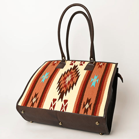 American Darling Hand Woven Saddle Blanket & Leather Western Tote Bag