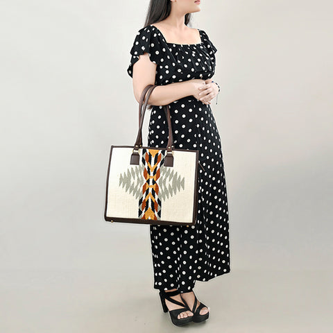 American Darling Hand Woven Saddle Blanket & Leather Western Tote Bag