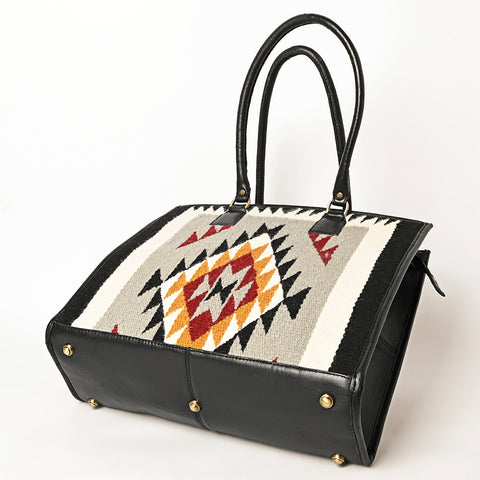 American Darling Hand Woven Saddle Blanket & Leather Western Tote Bag
