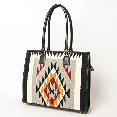 American Darling Hand Woven Saddle Blanket & Leather Western Tote Bag