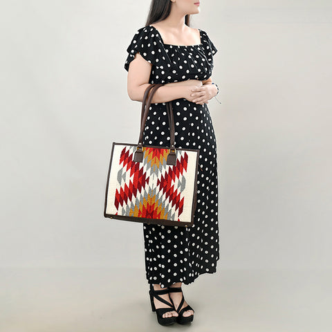 American Darling Hand Woven Saddle Blanket & Leather Western Tote Bag