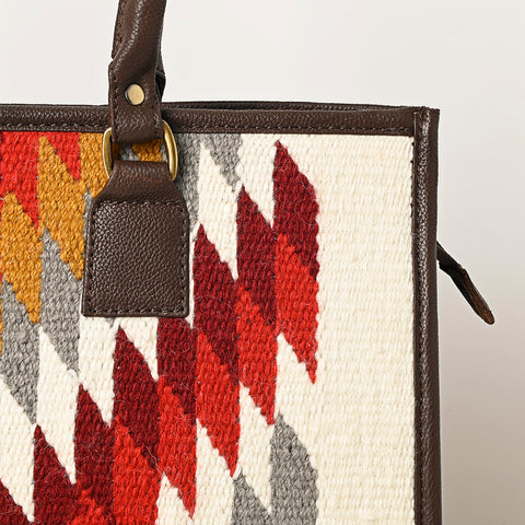 American Darling Hand Woven Saddle Blanket & Leather Western Tote Bag