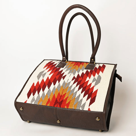 American Darling Hand Woven Saddle Blanket & Leather Western Tote Bag