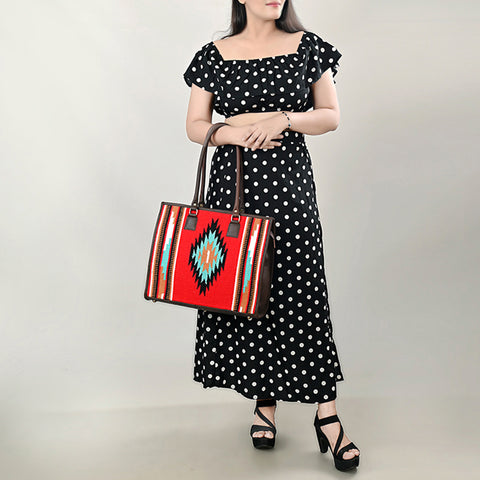 American Darling Hand Woven Saddle Blanket & Leather Western Tote Bag