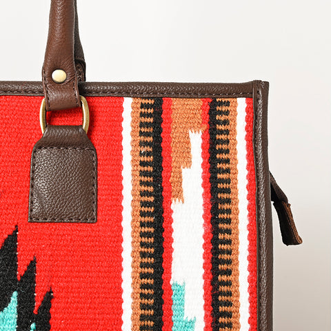 American Darling Hand Woven Saddle Blanket & Leather Western Tote Bag