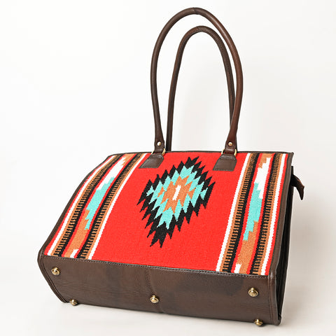 American Darling Hand Woven Saddle Blanket & Leather Western Tote Bag