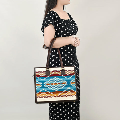 American Darling Hand Woven Saddle Blanket & Leather Western Tote Bag